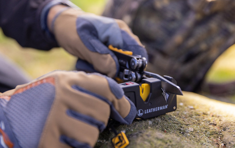 Leatherman blade sharpener in use with a Signal