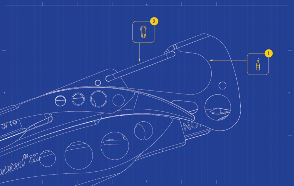 Skeletool CX anatomy showing bottle opener and carabiner