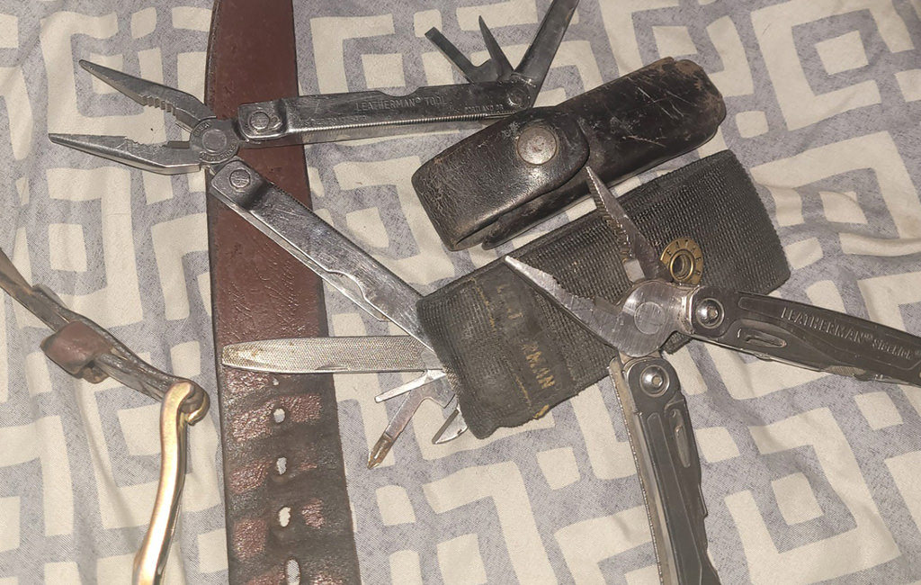 An old Leatherman PST tool with the Leatherman Sidekick.