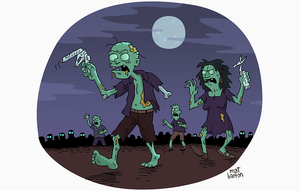 Zombies walking and two of the Zombies are carrying a Leatherman ARC.