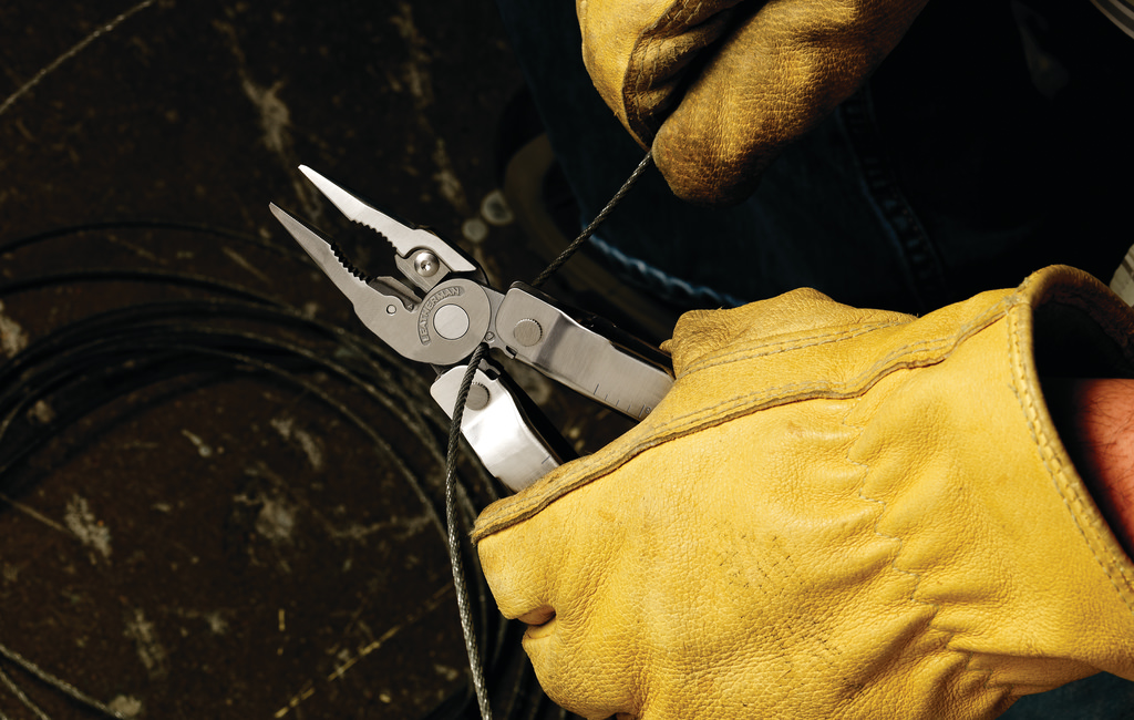 Rebar wire cutters in use