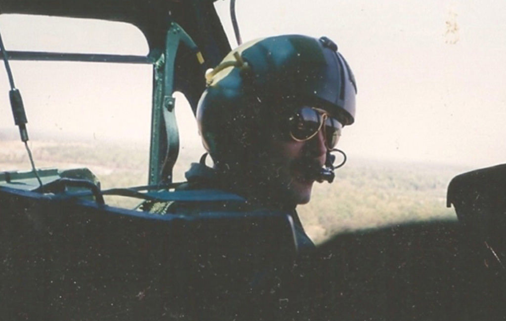 A pilot on an Army helicopter.